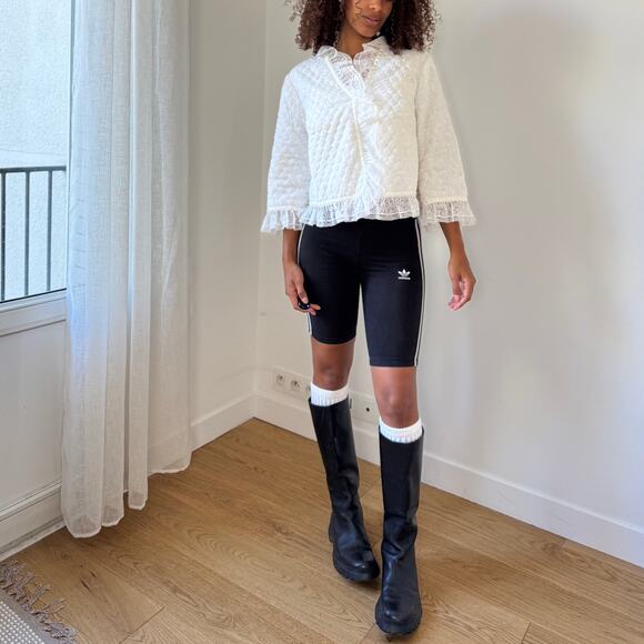 Vintage French Cotton Quilted Lace Ruffle Jacket with Snap Front (S) - Picture 7 of 9